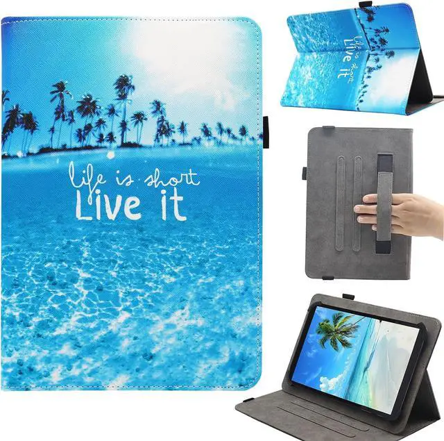 Main image of Universal 10 10.1 11 Inch Android Tablet Case Multi-Angle Viewing Stand Case Cover with Hand Strap for 9.5-11 Inch Tablet Beach