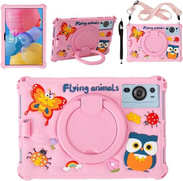 Main image of 10.1 inch Android Tablet Case for ROWT A10Cute 3D Cartoon Universal Protective Cover for aiprotablet C20e/Moderness MB1001/Callsky-Tab 10.1 inch Tablets (Pink Insects)