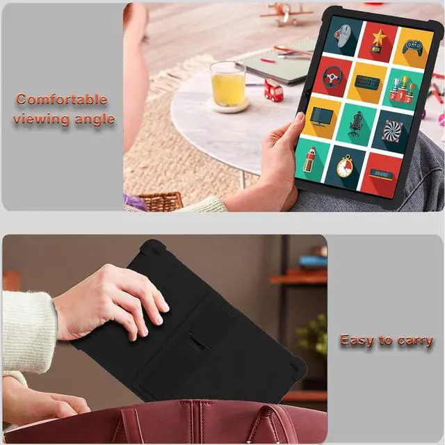 Alt view image 7 of 7 - Silicone Case for T-Mobile Revvl Tab 5G Tablet 10.36 Inch Revvl Tab 5G 10.36 Case for Kids with Adjustable Bracket (Black)