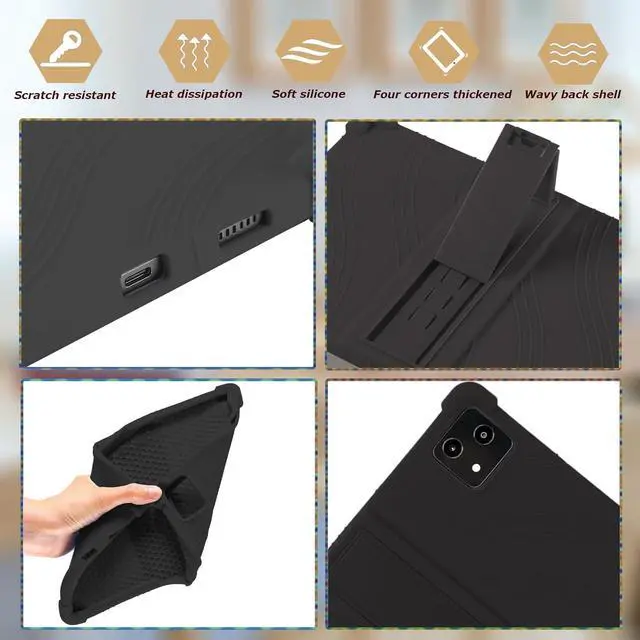 Alt view image 4 of 7 - Silicone Case for T-Mobile Revvl Tab 5G Tablet 10.36 Inch Revvl Tab 5G 10.36 Case for Kids with Adjustable Bracket (Black)