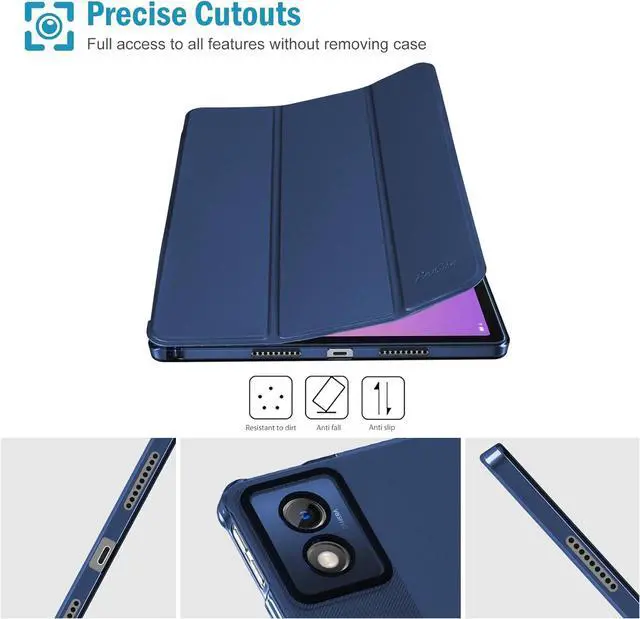 Alt view image 6 of 7 - Smart Case for  Idea Tab Pro 12.7 2025 with Pen Holder Slim Stand Tri-Fold Protective Tablet Cover Translucent Back Case Support Auto Wake/Sleep -Navy