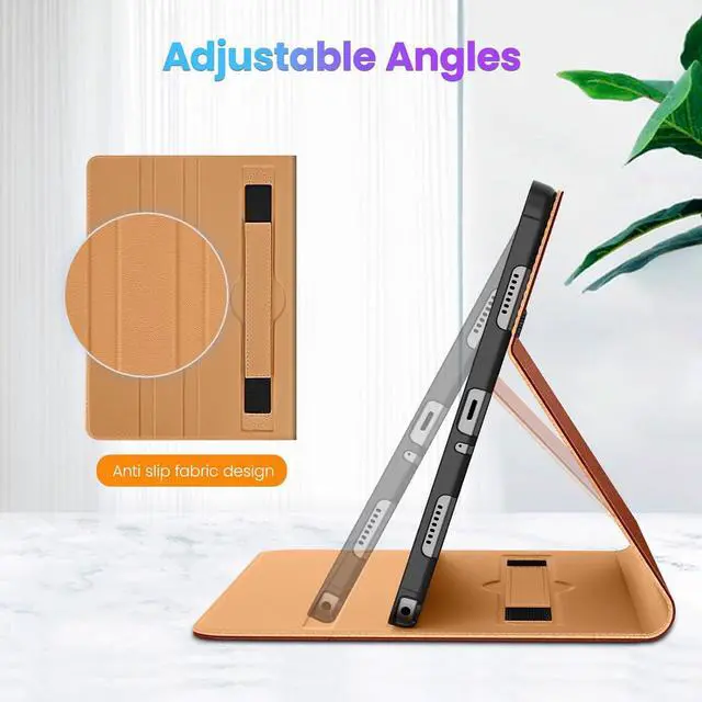 Alt view image 3 of 7 - for  Galaxy Tab A9 Plus 11 inch Case 2023 Premium Leather Business Folio Stand Cover with Hand Strap for Galaxy Tab A9+ 11 2023 Model (SM-X210/X216/X218) - Auto Wake/Sleep Brown