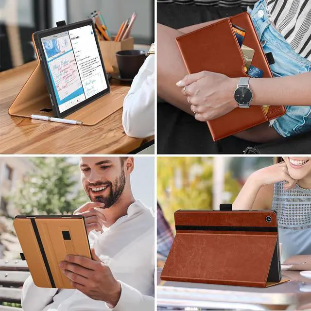 Alt view image 6 of 7 - for  Galaxy Tab A9 Plus 11 inch Case 2023 Premium Leather Business Folio Stand Cover with Hand Strap for Galaxy Tab A9+ 11 2023 Model (SM-X210/X216/X218) - Auto Wake/Sleep Brown