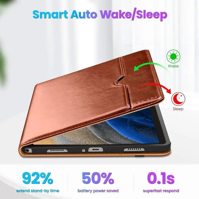 Alt view image 7 of 7 - for  Galaxy Tab A9 Plus 11 inch Case 2023 Premium Leather Business Folio Stand Cover with Hand Strap for Galaxy Tab A9+ 11 2023 Model (SM-X210/X216/X218) - Auto Wake/Sleep Brown