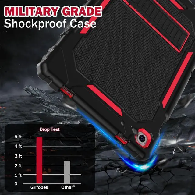 Alt view image 6 of 7 - for  Galaxy Tab A9 Plus 11 Inch 2023 Cases Heavy Duty Shockproof Rugged Cover for  Tablet A9+ 11 Case (SM-X210/X216/X218) with Kickstand for Kids Black+Red