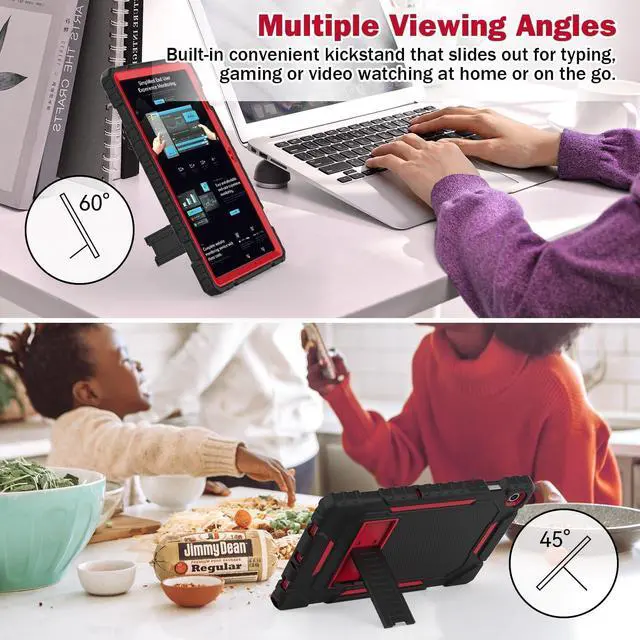 Alt view image 4 of 7 - for  Galaxy Tab A9 Plus 11 Inch 2023 Cases Heavy Duty Shockproof Rugged Cover for  Tablet A9+ 11 Case (SM-X210/X216/X218) with Kickstand for Kids Black+Red