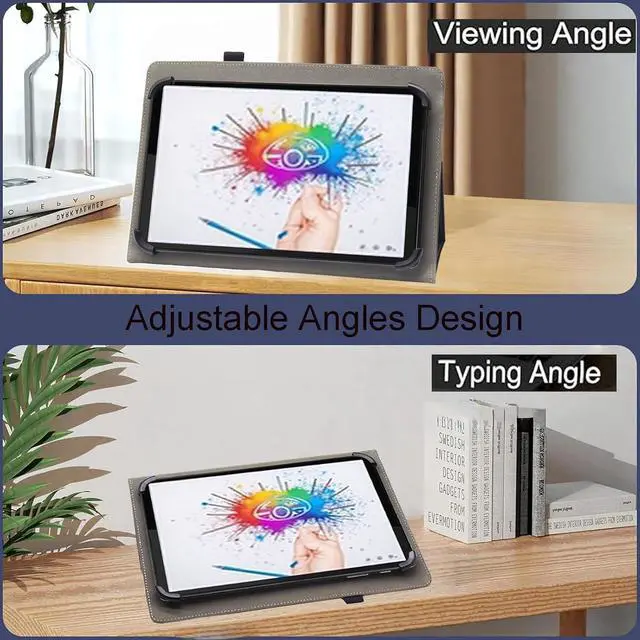 Alt view image 4 of 7 - Universal 10 Inch Tablet Case 10.1 Inch Android Tablet Case PU Leather Slim Folding Stand Folio Cover with Hand Strap for 9.5-11 Inch Tablet Black
