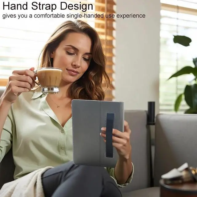 Alt view image 7 of 7 - Universal 10 Inch Tablet Case 10.1 Inch Android Tablet Case PU Leather Slim Folding Stand Folio Cover with Hand Strap for 9.5-11 Inch Tablet Black