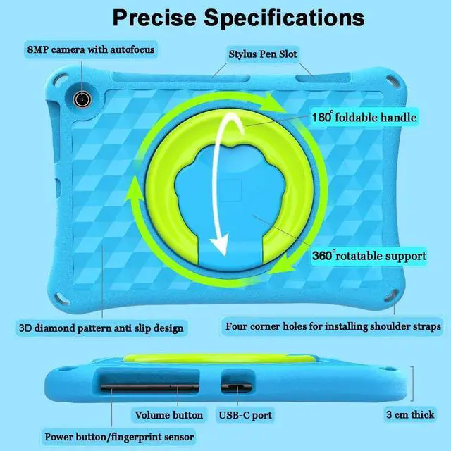 Alt view image 5 of 5 - Fire HD 10 Case Fire HD 10 Tablet Case for Kids (13th/11th Generation 2023/2021 Release) Rotating 360 Kickstand Lightweight Shockproof Handle Kids Case (Incompatible with iPad Air ). Blue