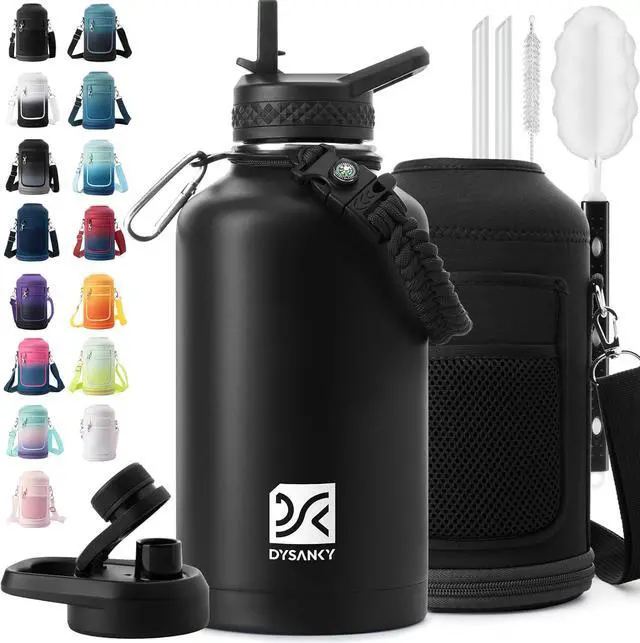 Main image of Insulated Water Bottle | Thickened Stainless Steel Vacuum Metal | Portable Sports Half Gallon Large Water Jug for Gym and Hiking with Straw Carrier Bag Handle Strap | BPA-Free 64 oz