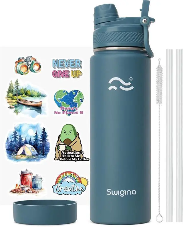 Main image of [2-IN-1 LID] Insulated Water Bottle with Silicone Boot (36hrs Cold/18hrs Hot) - DIY Stickers Leakproof BPA Free 24 oz