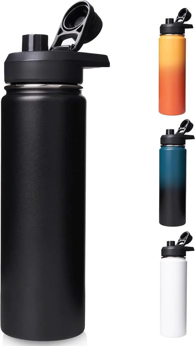 Main image of 24 oz Insulated Water Bottle with Handle 304 Stainless Steel Water Bottles with Wide Mouth Double Wall Vacuum Sports Water Bottle BPA Free Keep Cold and Hot Black