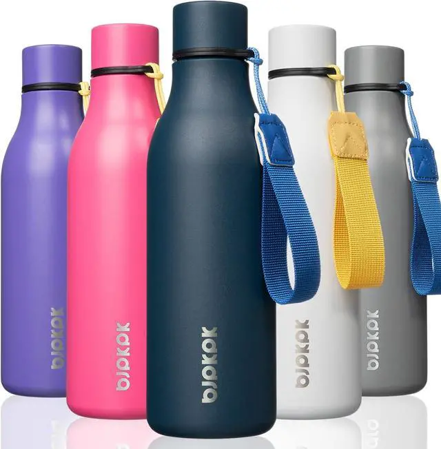 Main image of Insulated Water Bottles 18 oz Stainless Steel Metal Water Bottle with Strap BPA Free Leak Proof Thermos Mugs Flasks Reusable Water Bottle for Sports & Travel Navy Blue