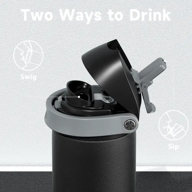 Alt view image 2 of 7 - 24 oz Insulated Water Bottle for Sports: Stainless Steel Water Bottle with 2-in-1 Straw and Spout Lid - Leak Proof Cold for 24 Hours Fits in Car Cup Holder BPA-Free for Travel Gym Night