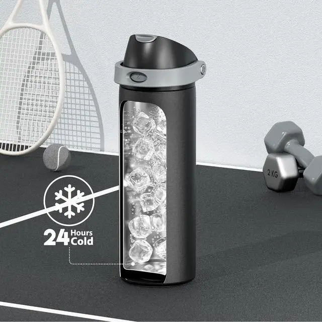 Alt view image 3 of 7 - 24 oz Insulated Water Bottle for Sports: Stainless Steel Water Bottle with 2-in-1 Straw and Spout Lid - Leak Proof Cold for 24 Hours Fits in Car Cup Holder BPA-Free for Travel Gym Night