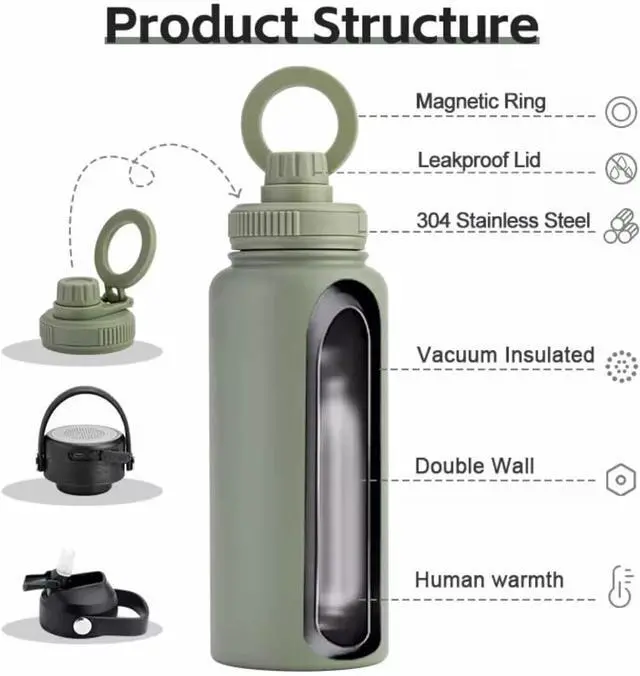 Alt view image 3 of 4 - Insulated Water Bottle 32 oz Double Wall Vacuum Stainless Steel Magnetic Phone Holder 9 Colors (Pink)