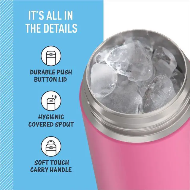 Alt view image 4 of 7 - FUNTAINER 16 Ounce Stainless Steel Vacuum Insulated Bottle with Wide Spout Lid Neon Pink