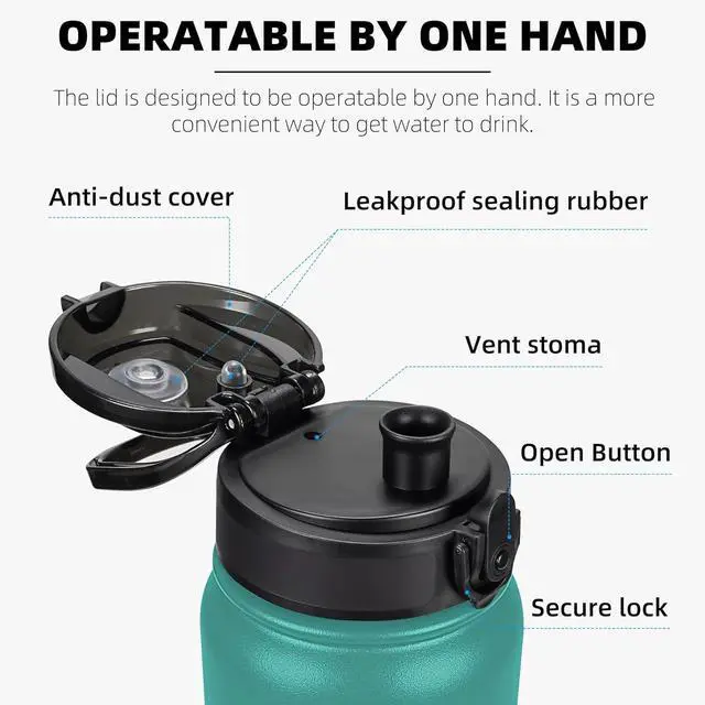Alt view image 2 of 7 - 20 Oz Insulated Stainless Steel Water Bottle with Chug Lid - Leak & Sweat Proof with Anti-Dust Lid (Green Blue)