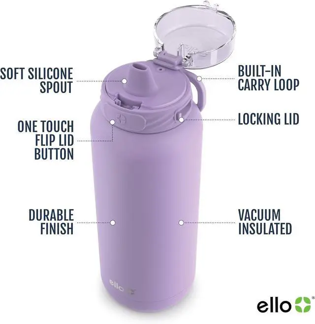 Alt view image 3 of 7 - Cooper 22oz Stainless Steel Water Bottle with Straw and Carry Handle Double Walled and Vacuum Insulated Metal Leak Proof Locking Lid with Soft Silicone Spout Reusable BPA Free Lilac