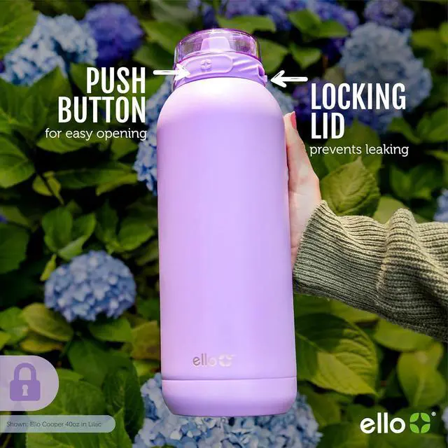 Alt view image 7 of 7 - Ello Cooper 32oz Stainless Steel Water Bottle with Straw and Carry Handle, Double Walled and Vacuum Insulated Metal, Leak Proof Locking Lid with Soft Silicone Spout, Reusable, BPA Free, Yucca