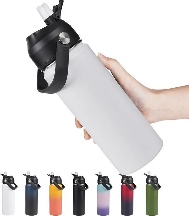 Main image of 18oz Insulated Stainless Steel Water Bottle Wide Mouth Double Wall Vacuum Silicone Straw Sweat & Leak Proof BPA Free Insulated Water Flask for Travel Keep Cold 24h Hot 12h White