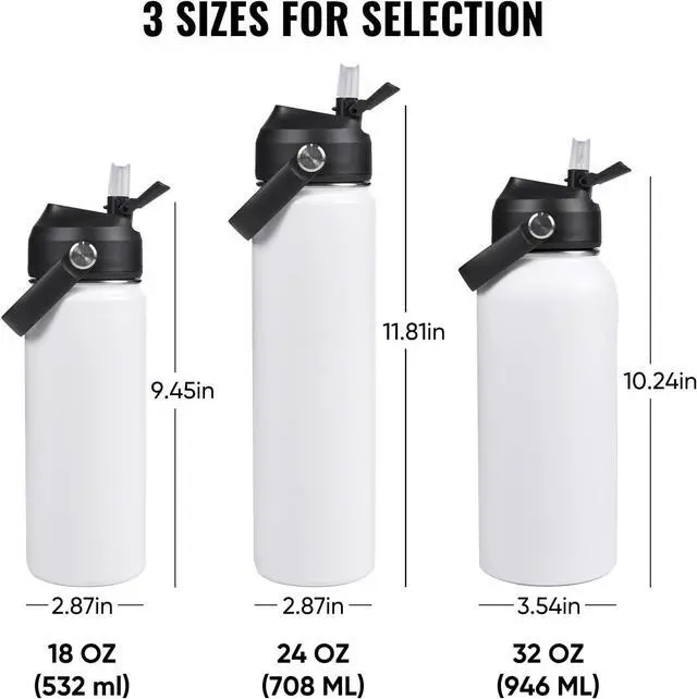 Alt view image 2 of 7 - 18oz Insulated Stainless Steel Water Bottle Wide Mouth Double Wall Vacuum Silicone Straw Sweat & Leak Proof BPA Free Insulated Water Flask for Travel Keep Cold 24h Hot 12h White