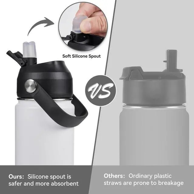 Alt view image 4 of 7 - 18oz Insulated Stainless Steel Water Bottle Wide Mouth Double Wall Vacuum Silicone Straw Sweat & Leak Proof BPA Free Insulated Water Flask for Travel Keep Cold 24h Hot 12h White