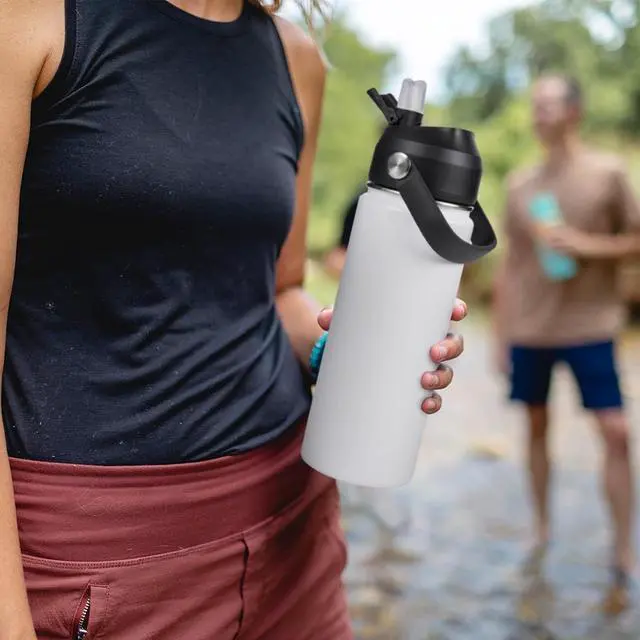 Alt view image 6 of 7 - 18oz Insulated Stainless Steel Water Bottle Wide Mouth Double Wall Vacuum Silicone Straw Sweat & Leak Proof BPA Free Insulated Water Flask for Travel Keep Cold 24h Hot 12h White