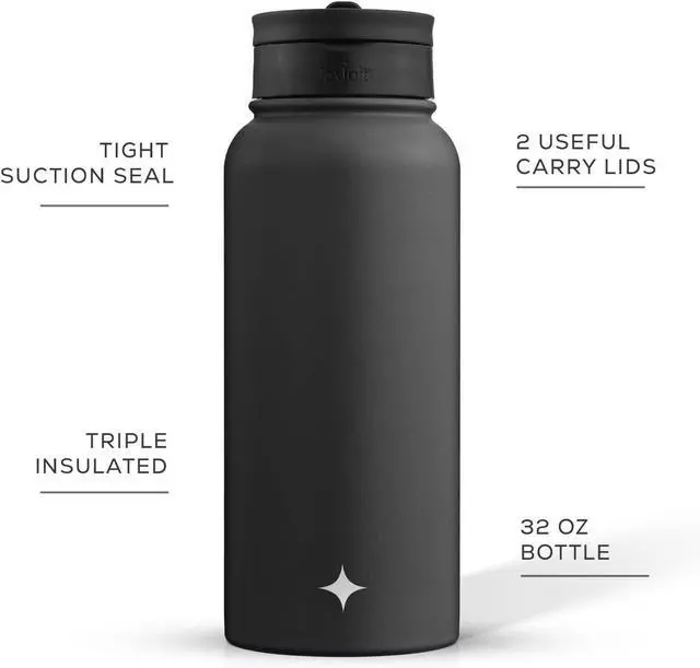 Alt view image 2 of 7 - Triple Insulated Water Bottle with Straw Lid AND Flip Lid! 32oz Large Water Bottle 12 Hour Hot/Cold Vacuum Insulated Stainless Steel Bottle. BPA-Free Leakproof Water Bottles - Thermos Bottle
