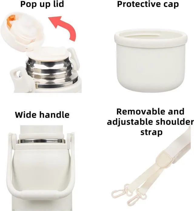 Alt view image 3 of 6 - Insulated Thermos 40oz Water Bottle with Lid and Carry Handle Double Wall Stainless Steel Water Bottles for Sports Beige