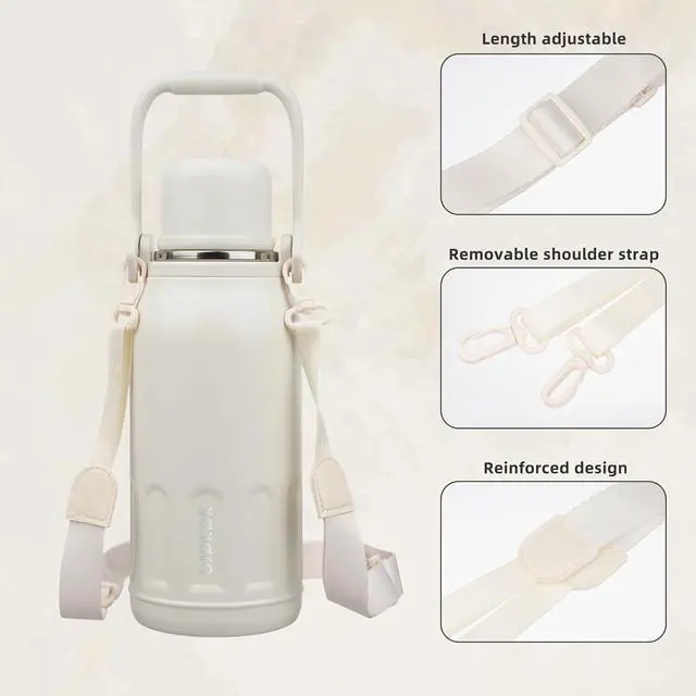 Alt view image 4 of 6 - Insulated Thermos 40oz Water Bottle with Lid and Carry Handle Double Wall Stainless Steel Water Bottles for Sports Beige