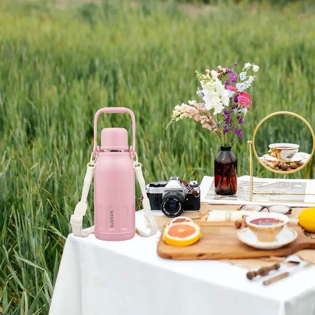 Alt view image 6 of 6 - Insulated Thermos 40oz Water Bottle with Lid and Carry Handle Double Wall Stainless Steel Water Bottles for Sports Beige