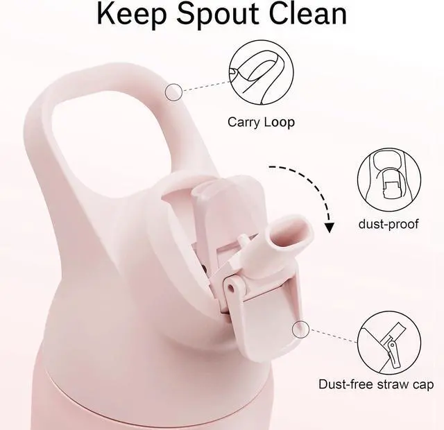 Alt view image 3 of 7 - Insulated Water Bottle with Straw - Encool Stainless Steel Water Bottle Reusable Leakproof and BPA-Free for Sports Travel Cold for 24 Hours 24 oz Cotton Candy