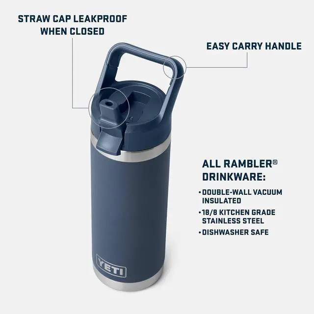 Alt view image 2 of 7 - Rambler 18 oz Bottle Vacuum Insulated Stainless Steel with Straw Cap Navy