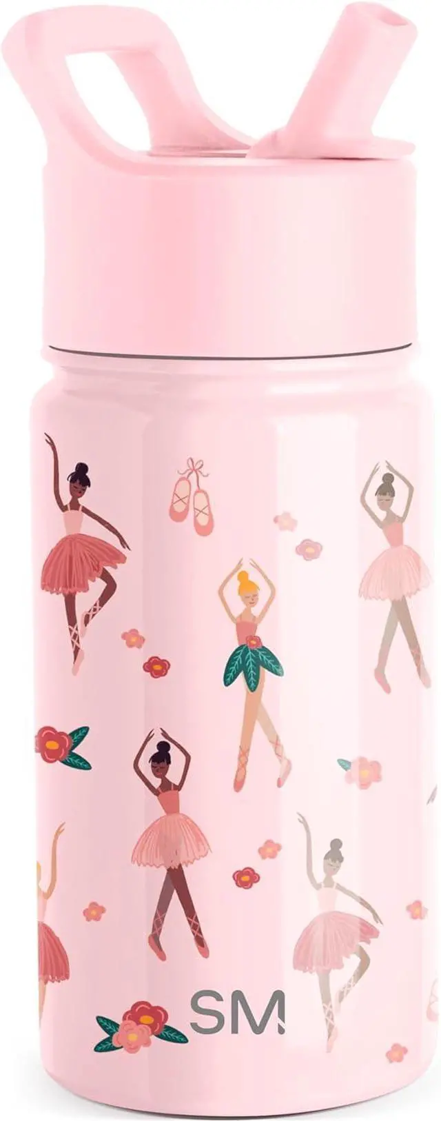 Main image of Kids Summit Water Bottle with Straw Lid | 14oz Stainless Steel Cup Insulated Tumbler for Toddlers School | Pink Ballerina