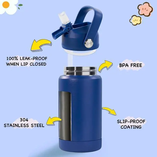 Alt view image 2 of 7 - 12oz Kids Water Bottle Stainless Steel Insulated Water Bottle For Kids Toddler Cup With Straws Leak-proof Kids Water Bottles For School Boys Girls BPA Free Blue