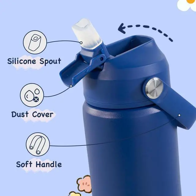 Alt view image 3 of 7 - 12oz Kids Water Bottle Stainless Steel Insulated Water Bottle For Kids Toddler Cup With Straws Leak-proof Kids Water Bottles For School Boys Girls BPA Free Blue