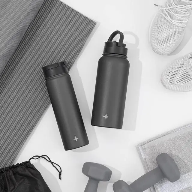 Alt view image 5 of 7 - Triple Insulated Water Bottle with Straw Lid AND Flip Lid! 32oz Large Water Bottle 12 Hour Hot/Cold Vacuum Insulated Stainless Steel Bottle. BPA-Free Leakproof Water Bottles - Thermos Bottle