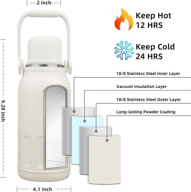 Alt view image 2 of 6 - Insulated Thermos 40oz Water Bottle with Lid and Carry Handle Double Wall Stainless Steel Water Bottles for Sports Beige