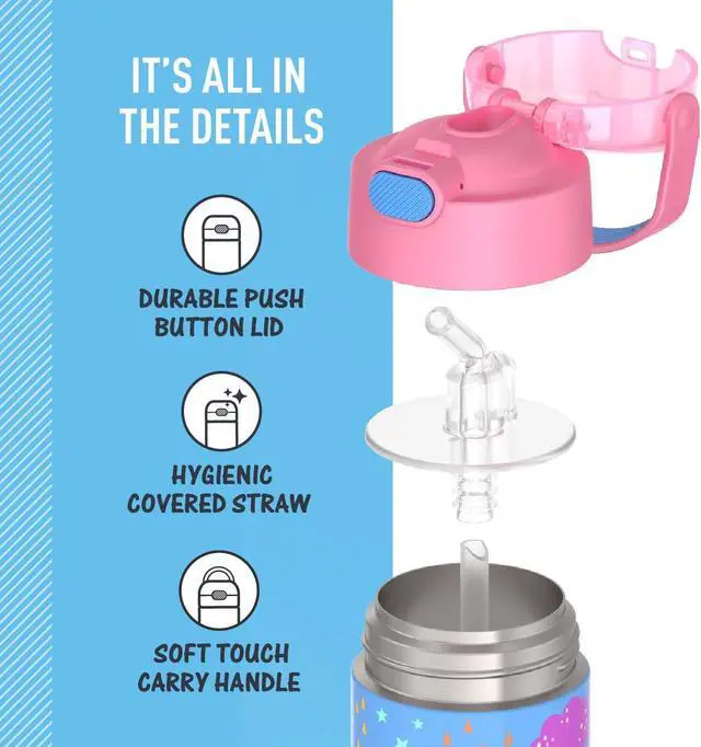 Alt view image 4 of 7 - FUNTAINER Water Bottle with Straw - 12 Ounce - Kids Stainless Steel Vacuum Insulated Water Bottle with Lid Rainbow Dreams