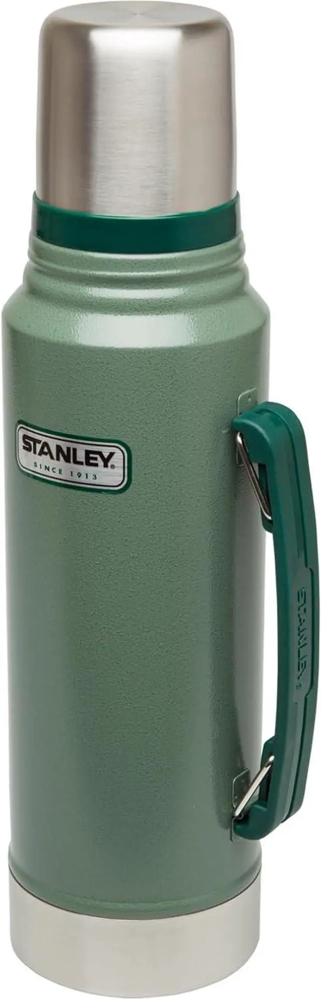 Alt view image 3 of 7 - Stanley Heritage Classic Vacuum Bottle with Handle 1.1 qt | Wide Mouth with Leakproof Cup Lid | Keep Drinks Hot or Cold for Travel | Insulated Stainless Steel Thermos | BPA-Free | Hammertone Green