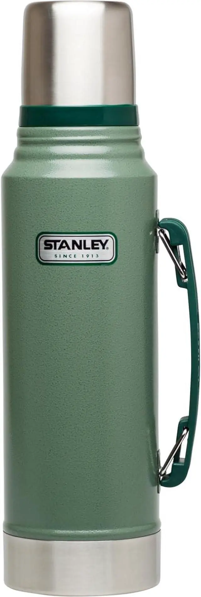 Main image of Stanley Heritage Classic Vacuum Bottle with Handle 1.1 qt | Wide Mouth with Leakproof Cup Lid | Keep Drinks Hot or Cold for Travel | Insulated Stainless Steel Thermos | BPA-Free | Hammertone Green