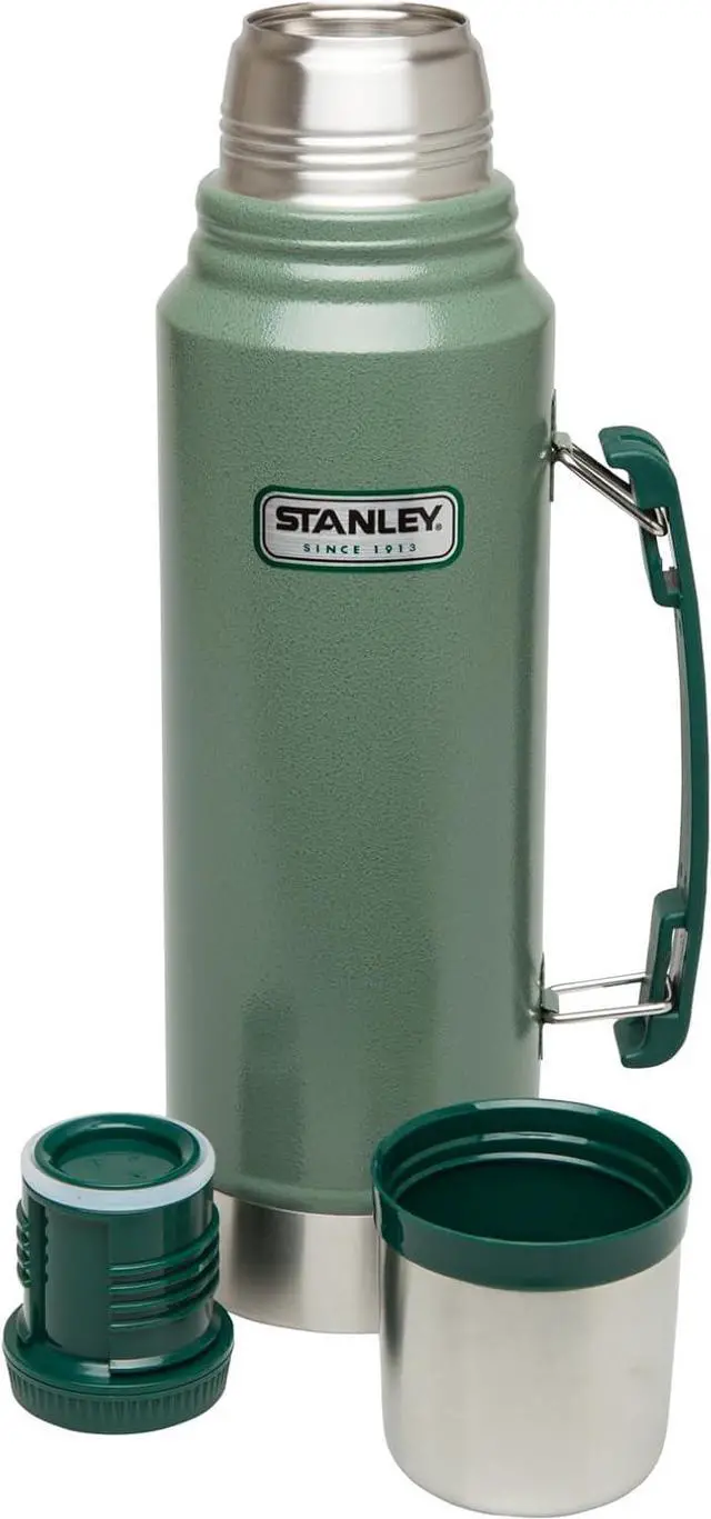 Alt view image 4 of 7 - Stanley Heritage Classic Vacuum Bottle with Handle 1.1 qt | Wide Mouth with Leakproof Cup Lid | Keep Drinks Hot or Cold for Travel | Insulated Stainless Steel Thermos | BPA-Free | Hammertone Green