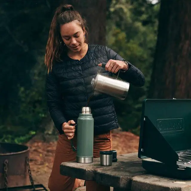Alt view image 5 of 7 - Stanley Heritage Classic Vacuum Bottle with Handle 1.1 qt | Wide Mouth with Leakproof Cup Lid | Keep Drinks Hot or Cold for Travel | Insulated Stainless Steel Thermos | BPA-Free | Hammertone Green