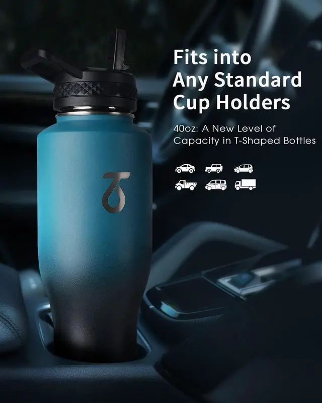Alt view image 4 of 7 - 40 oz Water Bottle Insulated Fit in Any Car Cup Holder Triple Wall Vacuum Insulated Water Bottle (Cold for 48 Hrs Hot for 24 Hrs) Leakproof Stainless Steel Tumbler Flask with Paracord Handle