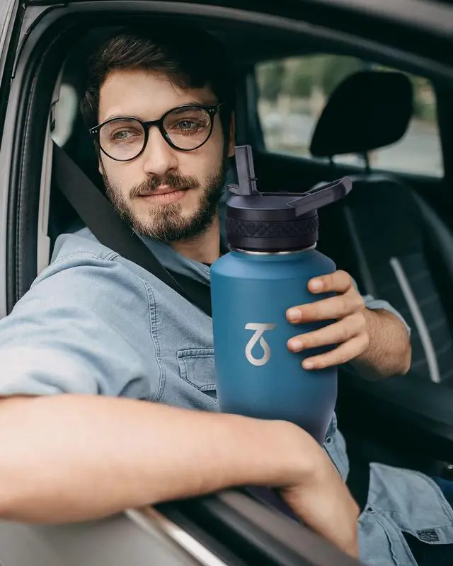 Alt view image 6 of 7 - 40 oz Water Bottle Insulated Fit in Any Car Cup Holder Triple Wall Vacuum Insulated Water Bottle (Cold for 48 Hrs Hot for 24 Hrs) Leakproof Stainless Steel Tumbler Flask with Paracord Handle