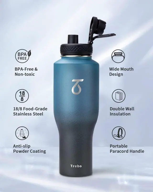 Alt view image 5 of 7 - 40 oz Water Bottle Insulated Fit in Any Car Cup Holder Triple Wall Vacuum Insulated Water Bottle (Cold for 48 Hrs Hot for 24 Hrs) Leakproof Stainless Steel Tumbler Flask with Paracord Handle