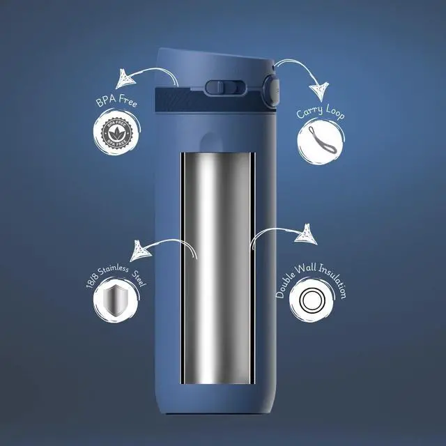 Alt view image 5 of 7 - 20 oz Thermos Vacuum Insulated Bottles - Double Wall Coffee Thermal for Travelers & Campers Keeps Drinks Hot 18H Cold 24H Leak-Free BPA-Free Food-Grade Stainless Steel (Royal Blue)