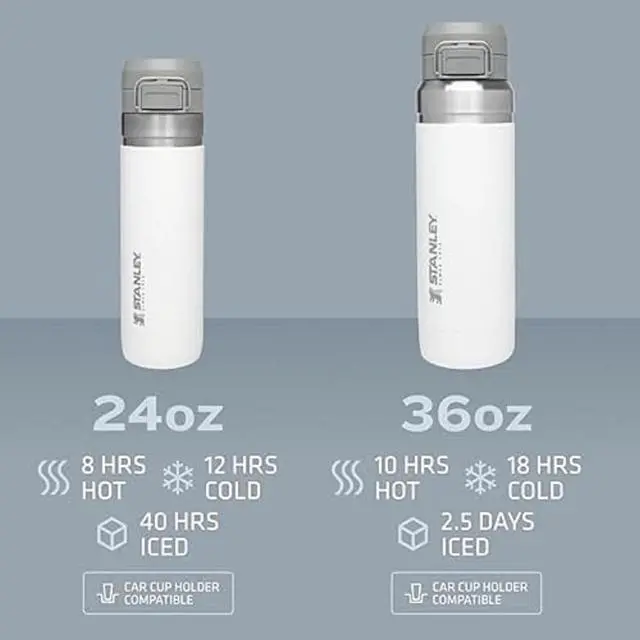 Alt view image 5 of 7 - Stanley Quick Flip GO Water Bottle 24 oz | Push Button Lid | Leakproof and Packable for Travel and Sports | Insulated Stainless Steel | BPA-Free | Polar