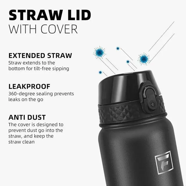 Alt view image 4 of 7 - 20 Oz Stainless Steel Insulated Sports Water Bottles with Straw for Kids Men and Women (Black)